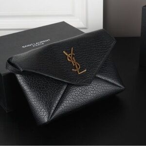 Yves Saint Laurent Black Leather Tote with Gold Logo